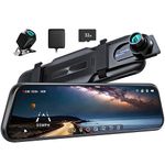 Pelsee P10 2.5K Rear View Mirror Camera, 10'' Mirror Dash Cam Smart Driving Assistant w/BSD, Front and Rear Camera for Cars and Trucks,Night Vision,Voice Control,Parking Monitor,32GB Card & GPS