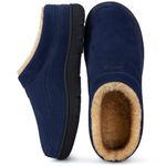 HomeTop Men's Moccasin Slippers Soft Warm Non-slip Memory Foam Indoor House Shoes with Fluffy Lining Navy, 8-9 UK