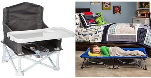 Regalo My Chair 2-in-1 Portable Travel Booster Seat My Cot Portable Toddler Bed, 48x24x9 Inch, Includes Fitted Sheet, Gray and Royal Blue