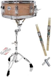 GRIFFIN Snare Drum Kit with Snare Stand, 2 Pairs of Maple Drum Sticks & Drum Key | Wood Shell Drum Set, Percussion Musical Instrument Practice Package | 8 Metal Tuning Lugs & Snare Strainer Throw Off