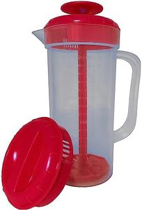JBK Pottery Salad Dressing Mixer, 1 Quart Capacity, Plastic Blender with Measurements, Includes Mixing Lid & Normal Lid, Emulsifies Homemade Ranch, Vinaigrettes, Italian Dressings & More (Red)