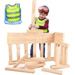 Playlearn 48pc Foam Wooden Beams - Storage Bag Included - Lightweight, Soft Building Blocks - Fake Brick Blocks - Foam Brick Building Blocks for Kids