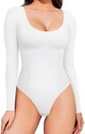 Women's Long Sleeve Bodysuit for Women Shapewear Scoop Neck Slimming Body Suit for Women- Sexy & Comfortable Stretchy Tops (white, S)