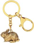 DUOWEI Easter Antique Tiny Rabbit Bunny Keychains Pets Ring Car Handbag Purse Decoration for Women Girls Charm Gifts, Gold, Medium