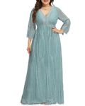 Women's Plus Size Boho Maxi Floral Lace Bohemian Wedding Dress V Neck Flowy Long Party Dresses, Dusty Blue, 20 Plus