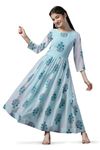 Fashion Dream Girl's Floral Printed Maxi Length Dress(FDGDRS00111 Sky 40_Sky Blue_13-14Yrs)