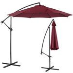 SogesHome 9.6ft Patio Umbrella with Cross Base Stand Outdoor Offset Hanging Umbrella Market Table Umbrella with Crank Cantilever Umbrella with 360° Rotation for Yard, Garden (Red)