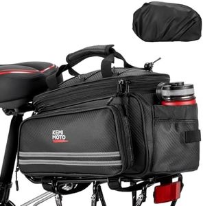 KEMIMOTO 20L Bike Bag Rear Rack with Waterproof Rain Cover, Carbon Leather Bike Trunk Bag Pannier Handbag for Bicycle, Ebike, Storage Cargo Mountain Road Bike Commuter