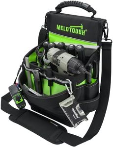 MELOTOUGH Electrician Tool Pouch Bag with Padded Shoulder Strap Constructed Professional 27 Pockets Pouch Tool Belt Pouch with Hard Bottom for Carpenter/Technican(Green)