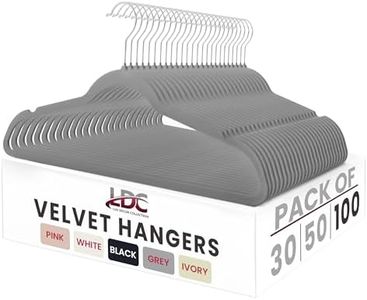 LDC Grey Velvet Hangers 100 Pack - Premium Non-Slip Clothes Coat Pants Felt Hanger for Closet - Heavy Duty Space Saving 360° Swivel Hook Hangars – Grey