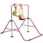 Expandable Gymnastics Bars Junior Training Bar Adjustable Height Gymnastic Horizontal Bars Children Folding Training Monkey Bars Child Gym Climbing Tower Kip Balance Bar for Kids (Pink)