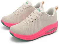 RUIDENG Walking Shoes for Women Air Cushion Nurse Slip Resistant Work Running Sneakers Platform Sneakers Comfortable Rocker Thick-Soled Weight Light Grey