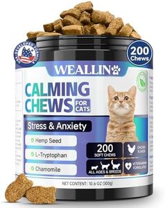 WEALLIN Cat Calming Treats - 200 Chews, Hemp Calming Chew for Cats, Calming Aid for Cats with Hemp Seed Powder Chamomile Melatonin for Cat Anxiety Relief, Separation, Travel, Storms