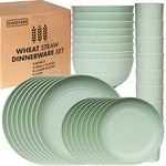 Wheat Straw Dinnerware Sets (32 pcs) | Unbreakable Dinnerware Sets | Dishwasher Microwave Safe Dinnerware | Eco Friendly Non Breakable Dinnerware Sets | Plates, Bowls, Cups, GREEN