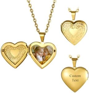 MeMeDIY Collana con Medaglione Personalizzato Collane di Lettere D'amore a Busta Medaglione a Cuore/Collana con Medaglione con ali d'angelo con Foto per Donna -F2