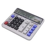 OFFIDIX Office Calculator Office Desktop Calculator, Solar and Battery Dual Power Electronic Calculator 12 Digit Large LCD Display Calculator Portable Calculator (White)