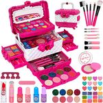 Kids Makeup Sets for Girls, 55Pcs Washable Make Up Set Girls Toys, Real Children Play Makeup Kids Toys for 3 4 5 6 7 8 9 10 Year Old Girl Birthday Christmas Halloween