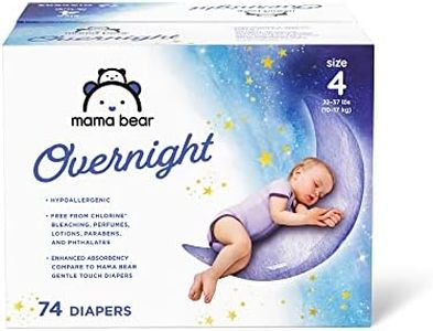 Amazon Brand - Mama Bear Disposable Overnight Baby Diapers, Hypoallergenic, Night Time Protection, Size 4 (74 Count), White