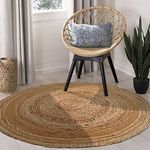 Natural Jute 3 Trim Rug Hand Braided Round Area Rug for Home Décor Reversible Rugs for Kitchen Living Room Entryway 90 CM Color Mustard