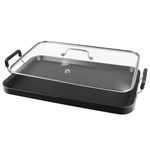 CukAid 2-Burner Griddle Pan with Glass Lid - Nonstick Stovetop Griddle for Gas, Glass Stove Top - Aluminum Camping Grill Pan for Pancakes, Eggs, Breakfast