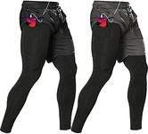 OEBLD Mens 2 Pack 2 in 1 Gym Pants Quick Dry Workout Running Shorts with Compression Pants