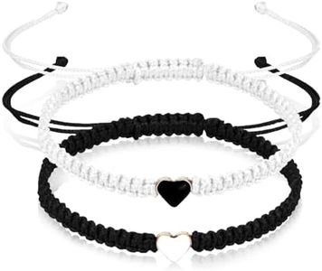 LIAN Colorful Heart Beaded Mother Daughter Bracelets Matching Bracelets for Couples Friendships Bracelets Set Handmade Adjustable Bracelets 2 Pieces(Black＆White)