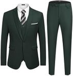 COOFANDY Men's 3 Piece Slim Fit Suit Set One Button Jacket Blazer Vest Pants Set Wedding Formal Prom Tuxedo Suits Dark Green