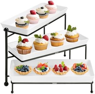 Yedio 3 Tiered Serving Stand, Foldable Rectangular Food Display Stand with White Platters - Serving Trays, Dessert Display Server for Brithday Party, Valentine's Day and Events
