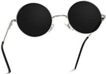 WearMe Pro - Colorful Tinted Retro Circle Sunglasses (Silver Frame/Black Lens)