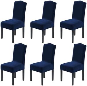 H.VERSAILTEX Velvet Dining Chair Covers Stretch Chair Covers for Dining Room Set of 6 Parson Chair Slipcovers Chair Protectors Covers Dining, Soft Thick Solid Velvet Fabric Washable, Navy
