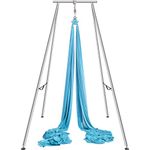 VEVOR Aerial Yoga Frame & Yoga Hammock, 9.67 ft Height Professional Yoga Swing Stand Comes with 13.1 Yards Aerial Hammock, Max 551.15 lbs Load Capacity Yoga Rig for Indoor Outdoor Aerial Yoga, Blue