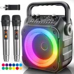 [ Newest ] Karaoke Machine 2 Microphones Adults: Wowstar Karaoke Speaker with Wireless Microphones - Mini Karaoke Machine Set - Portable Bluetooth Speaker for TV Phone Party Home Outdoor Gift Kids