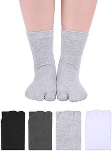 4 Pairs Flip Flop Socks Tabi Split Toe Socks Toe Socks for Men Women Supplies (Black, White, Dark Grey, Light Grey)