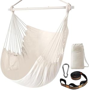 Chihee Columpios Silla Hamaca Fuerte Metal Plegable Barra separadora Portátil Silla Colgante Máximo 227KG Asiento cómodo Patio Césped Silla Mezcla de algodón para Comodidad Superior Durabilidad