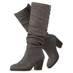 RF ROOM OF FASHION Women's Stacked Heel Slouchy Knee High Boots (Regular Calf), Grey Su (Wood Heel, Pull On), 8.5