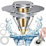 2.0 Upgraded Universal Bathroom Sink Stopper Pop Up, Sink Drain Plug for 1.06-1.80'' Drain Holes, Bathroom Stainless Steel Sink Drain Filter with Basket (Silver 1pc)