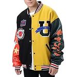 Eocicvvi Varsity Jacket Unisex Y2K Embroidered Letterman Bomber Jacket Casual Baseball Jackets(Yellow,L)