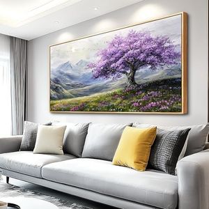 ZUITINGHUA Large Wood Framed Canvas Wall Art for Living Room Wall Decor for Bedroom Office Decorations Purple Tree Wall Paintings Abstract Scenery Pictures Artwork Aesthetic Family Mural 30x60 in