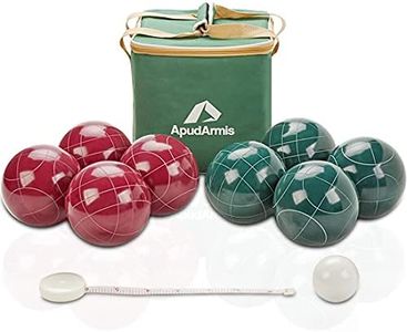 ApudArmis 107mm Bocce Balls Set, Outdoor Tournament Bocce Game for Backyard/Lawn/Beach - Set of 8 Poly-Resin Balls & 1 Pallino & Nylon Carrying Case & Measuring Rope (Red and Green)