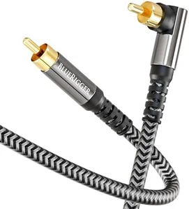 BlueRigger Subwoofer Cable 90 Degree (50FT, RCA Audio, Dual Shielded, Gold Plated 90°Male RCA to RCA Connectors) – for Subwoofer, Amplifier, Home Theater