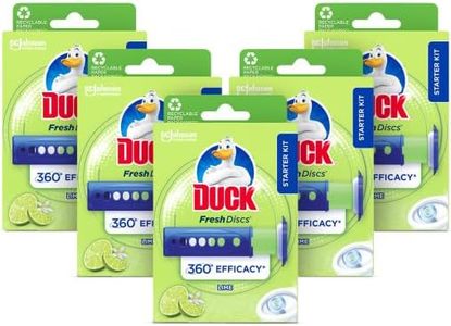 Duck Fresh Discs Toilet Cleaner Starter Kit, Fights Stains That Harbour Germs, Prevents Limescale Build Up, Lime Fragrance, Pack of 5 Starter Kits (Each Kit contains 1 x Holder + 1 x Refill Tube)