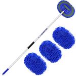 160cm 63" Car Wash Brush with Telescopic Long Handle 2 in 1 Microfiber Truck Cleaning Mop RV Trailer Windshield Vehicle Interior Exterior Detailing Kit Soft Duster Scratch Free (3 X Mop Head)