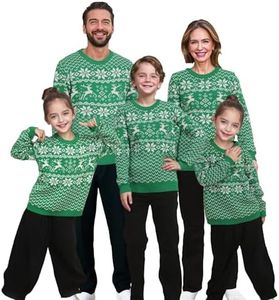 Winging Day Family Matching Christmas Reindeer Green Pullover Sweater Outfits for Kids Size X-Large