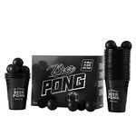 Komonee Beer Pong Set 48 PCS Blackout American Adult Indoor Novelty Party Drinking Game 24 Black Re-usable Printed Cups and 24 High Bounce ABS Balls