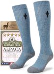 Heat equation Alpaca Compression Socks for Men & Women, 15-20 mmHg Knee High Graduated Circulation Support, Moisture Wicking L/XL Blue