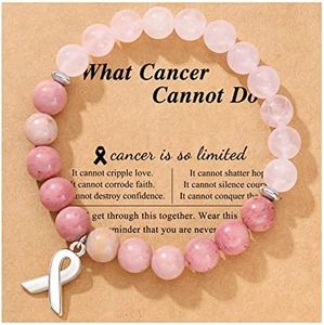 Breast Cancer Awareness Bracelets Inspirational Encouragement Gifts Natural Stone Bead Ribbon Charm Bracelet for Women Girls, B