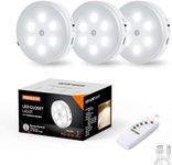 MEKKLEON Puck Lights with Remote Control,1000mAh Rechargeable Under Cabinet Lighting,LED Closet Lights,3Pack Tap Light,Cordless Stick On Lights for Under Cabinet,Hallway, Stairway,Closet (Cool White)