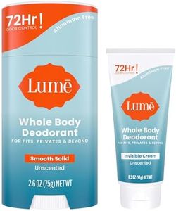 Lume Whole Body Deodorant - Invisible Cream Tube Mini and Solid Stick - 72 Hour Odor Control - Aluminum Free, Baking Soda Free, Skin Safe - 0.5 Oz Mini Tube + 2.6 Oz Solid Stick (Unscented)