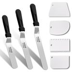 Anaeat Icing Spatula, 3 Pieces Professional Angled Offset Frosting Spatulas with 6", 8", 10" Stainless Steel Blades & 4 Pack Cake Smoother Scraper for Cake Decorating, Baking & Pastry (Set of 7)