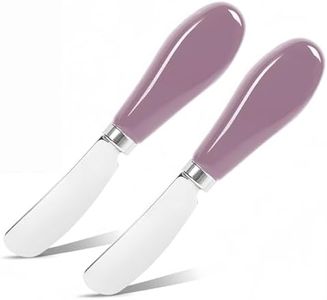 Siutco Butter Spreader Knife Set, 2-Pack Stainless Steel Cheese and Butter Knives with Ceramic Handle, Dishwasher Safe, for Soft & Hard Cheese, Jam, Cold Butter (Purple)